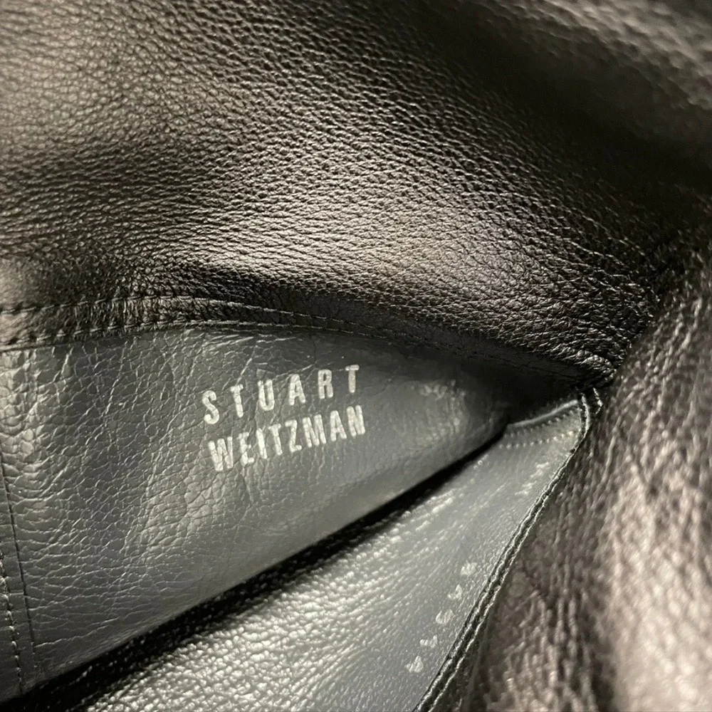 Stuart Weitzman Knee High Boots Women 8 Black Leather Block Heel Western